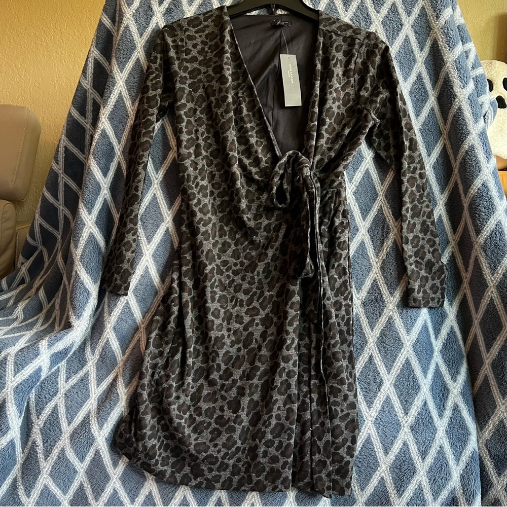 Ann Taylor Charcoal Animal Print Midi Dress